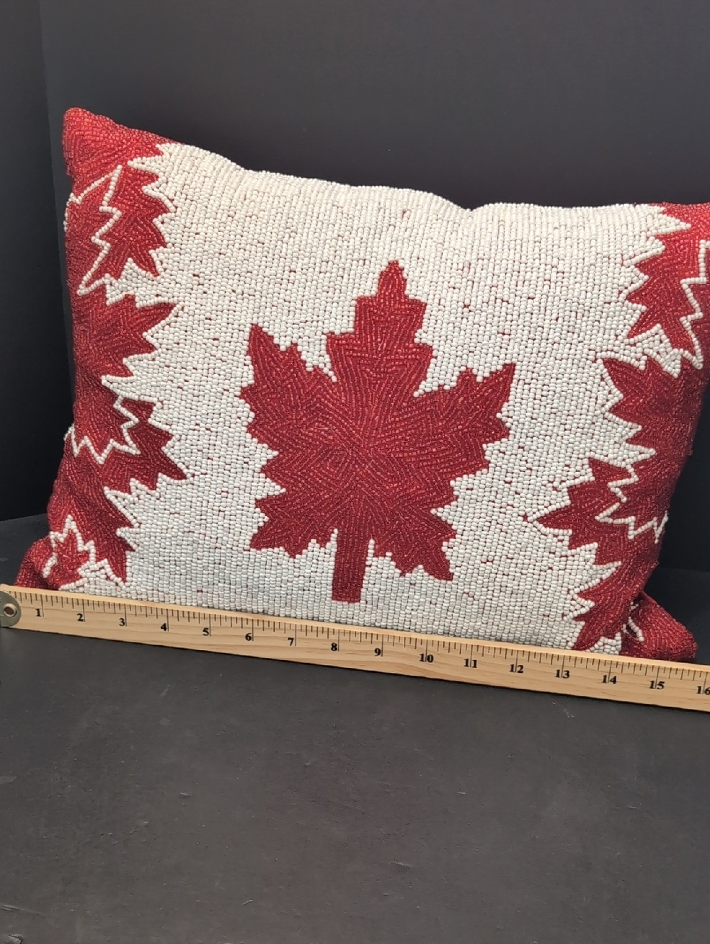 Pier 1 Imports,Red/White Beaded Pillow With Canadian Maple Leaf Design. - Picture 7 of 8